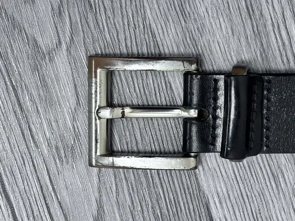Structure Genuine Italian Leather Belt Black Silver Hardware